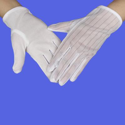 China Warm White Fork Stripe Cotton Nylon Polyester Cleanroom ESD Top Fit Cloth Anti-Static Hand Gloves with PVC Dotted Palm for sale