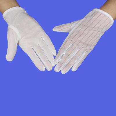 China Warm White Fork Stripe Cotton Nylon Polyester Cleanroom ESD Top Fit Cloth Anti-Static Hand Gloves with PVC Dotted Palm for sale