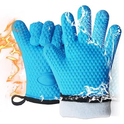 China Perfect Oven Silicone Cotton Double Layer Waterproof Heat Resistant BBQ Kitchen Cooking Grilling Gloves Mitts for sale