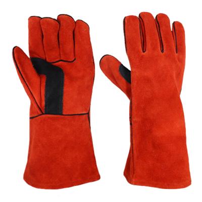 China Durable / Anti-scalding / High Temperature Resistant / Dexterity High Quality Red Cowhide OEM Split Leather Reinforced Double Palm Heat Fire Proof Welder Safety Work Hand Welding Gloves for sale