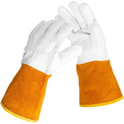 China Durable Protection / Hand / Abrasion / Dexterity Resistant Animal Handling Flexible Length Cowhide Split Leather Goatskin MIG Tig Welder Welding Gloves with BBQ for sale