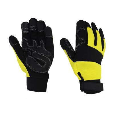 China Custom Water Proof Industrial Touch Screen Black Yellow Double Reinforced Mechanical Tactical Plam Safety Work Adjust Wrist Leather Gloves for sale