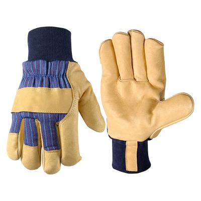 China Driving/snow clearance wood cutting and utility outdoor work in winter men's heavy duty comfortable fit thinsulate insulation pigskin leather abrasion-resistant winter work gloves with knit le wrist for sale