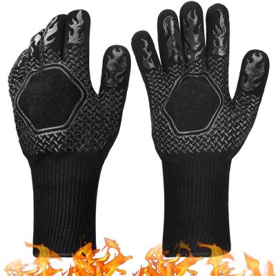 China Long Grill 1472F Black Extreme Heat Resistant High Temperature Resistant Cooking Silicone Grilling Heat Proof Oven Smoker Barbecue Working BBQ Gloves for sale