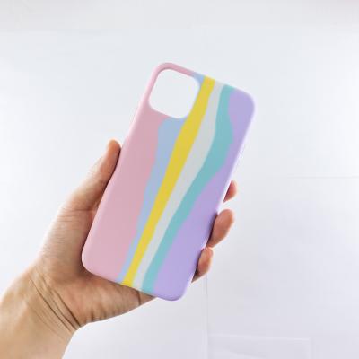 China Unique Rainbow Color Shockproof Girl Silicone Phone Case Microfiber Striping Creative Phone Shape For iPhone for sale