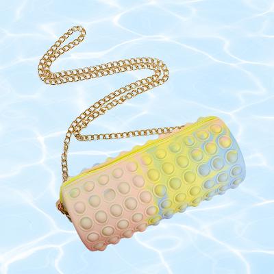 China Fashion Mini Rainbow Silicone Stress Reliever Bubble Shaker Shoulder Bag For Girls for sale