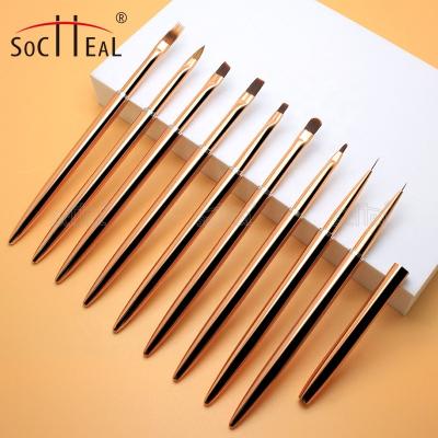 China 3D NAIL OEM Socheal Metal Handle Nail Gel Brush UV Painting Brush Cut Out Brush for sale