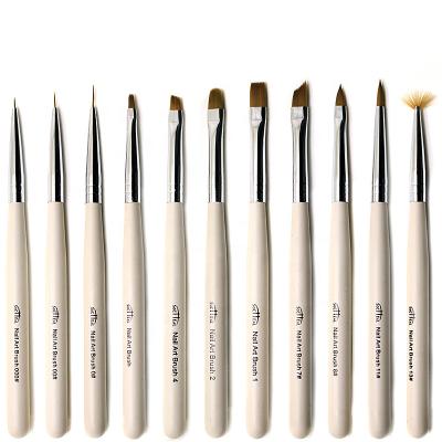 China NAIL Khaki Wood Handle Nails Art Nail Brush With Custom UV Line Logo Nylon Hair Gel Brush for sale