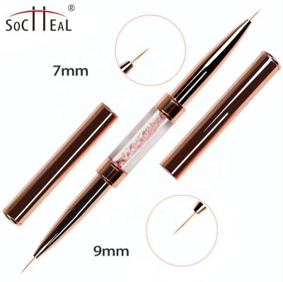 China Socheal Durable 1 PC Rose Gold Double Head Rhinestone Crystal Metal Nail Art Liner Brush Cut Out Crystal Line Drawing Pen for sale