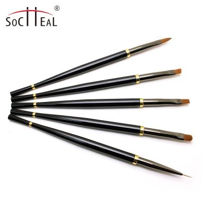 China Durable Professional Nail Art Brushes Black Metal Handle Nail Gel Brush Set for sale