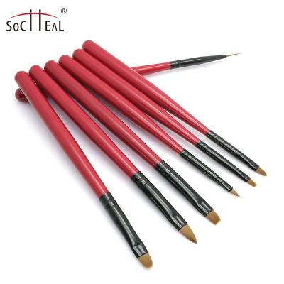 China Newest NAIL OEM Red Color Nail Brush Wooden Nail Art Brush for sale