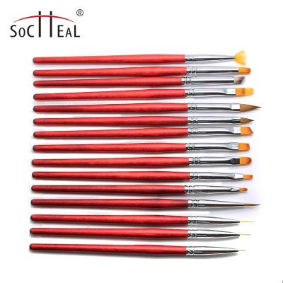 China Durable Custom Wooden Handle Private Logo Nail Brushes 15 Pcs Set Professional Acrylic Nail Art Painting Nail Polish Brush Pen for sale