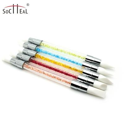 China NAIL 5pcs/set Colorful Rhinestone Set Brush Double Handle Crystal Acrylic Finished Silicone Head Nail Art Pen Brushes for sale