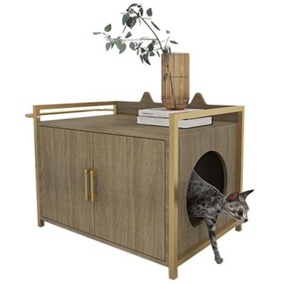 China Modern Decorative Wooden Indoor Pet Table Furniture, Cat Washroom Bench Cabinet with 2 Door, Industrial Cat Kennel with Iron Frame for sale