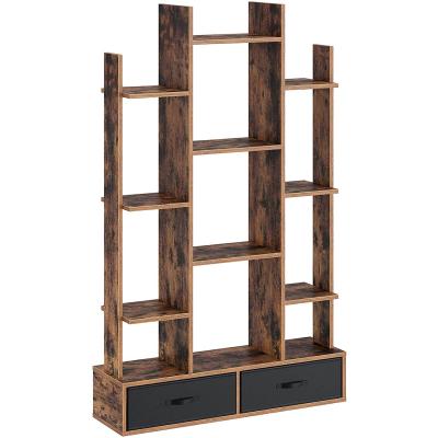 China Modern Wood Shelves With 2 Drawers Industrial Shelf Free Standing Storage Shelf for sale