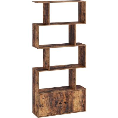 China Modern Rustic Wooden 5-Tier Shelf With Door Bookcase With Cabinet for sale