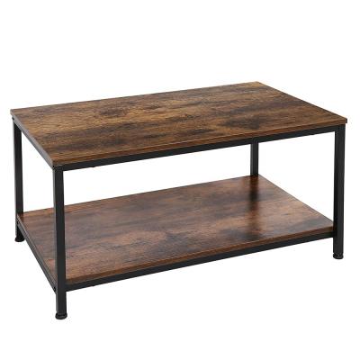 China Modern rustic industrial coffee table with open storage, retro wood center table for home, simple table with metal leg for living room for sale