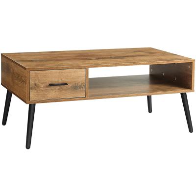 China Modern simple wooden coffee table with drawer, industrial style center table for home, simple coffee table with legs for living room for sale