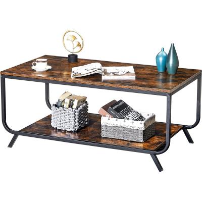 China Modern rustic industrial coffee table with open storage, retro wood center table for home, simple table with metal leg for living room for sale