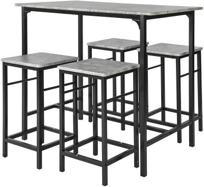 China Modern set of 5 wood and metal bar dining set for dining, modern bar table and stools for kitchen, small wood table for living room at home for sale