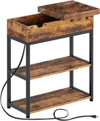 China Narrow Modern Flip Top End Side Table with Storage Shelf and USB Ports and Power Outlets for sale