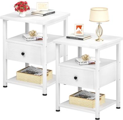 China Modern White Set of 2 Wooden Nightstand, End Table Bedside Table with Drawer with Storage Shelf for sale