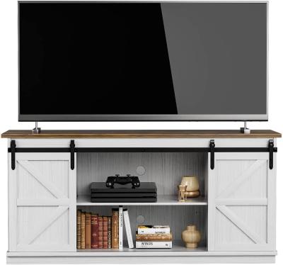 China Modern TV Stand For 65 Inch TV Console Entertainment Center With Sliding Barn Doors And Storage Cabinets for sale