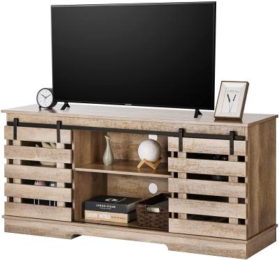 China Modern TV Stand Cabinet For 55/60/65 Inch Modern Wood TV Entertainment Center With Sliding Barn Door for sale