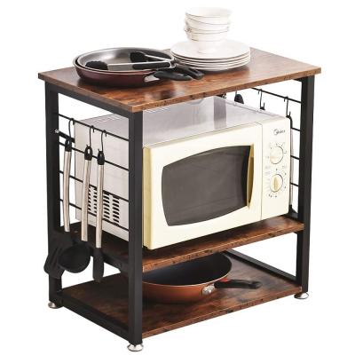 China Modern Industrial Baker's Rack for Kitchens with Storage, Coffee Table Microwave Oven Stand with Metal Frame and 6 Hooks for sale