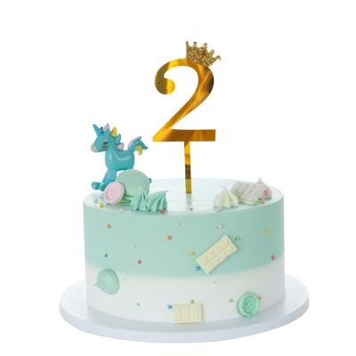 China Excellent Quality Cake Decorating Big Glitter Crown Digital Cake Acrylic Insert Card Baking Cake Topper for sale