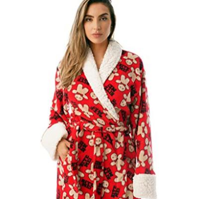 China Winter Breathable Xmas Printed Long Robe Cute And Warm Christmas Woman Pajamas Thickened Women's Sleepwear for sale