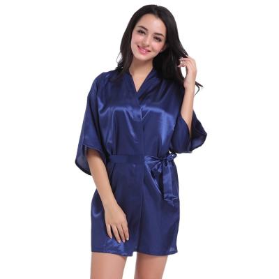 China Noble QUICK DRY pure color silk long robe kimono satin pajamas nightgown ladies slim bathrobe for sale