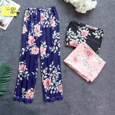 China Breathable Satin Silk Women Sleep Home Wear Pijama Pants Pajama Pants for sale