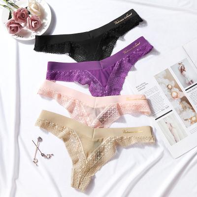 China Breathable Sexy Hollow Out Lace Women Panties Mid Rise Thong Panties for sale