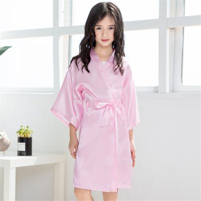 China Breathable Kids Long Robe Solid Color Summer Satin Long Robe Thin Cardigan Bathrobe for sale