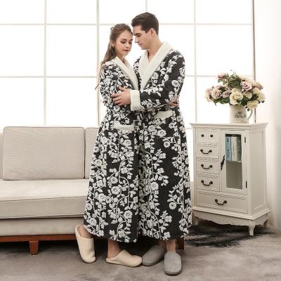 China Breathable Pajamas Open Jacquard Double Layer Thick Bathrobe Cation Flannel Night Robe for sale