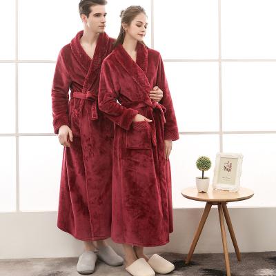 China Autumn And Winter Plus Size Pajamas Breathable Flannel Couple Nightgown For Men, Women Velvet Quilting Thickened And Lengthened Bathrobe for sale