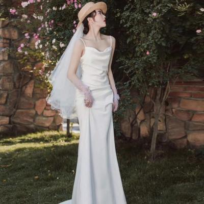 China Breathable French Light White Sexy Satin Bride Wedding Dresses Bridal Gown Evening Dress for sale