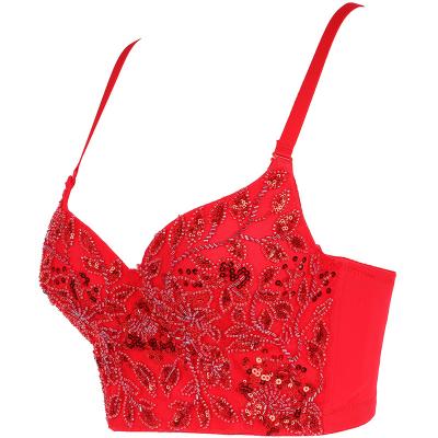 China Wholesale High Quality Beaded Red Women's Upper Bra Breathable Denim Handmade Underwear for sale