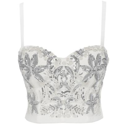 China Breathable Wholesale Handmade Beaded Performance Underwear White Women's Top Bra for sale