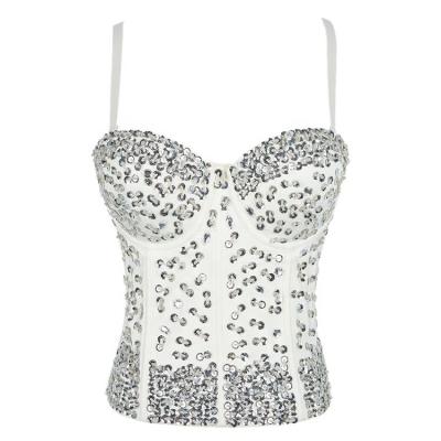 China Sustainable Sequin Beaded Sexy Tank Top With Bra Off Shoulder Women Dress for sale