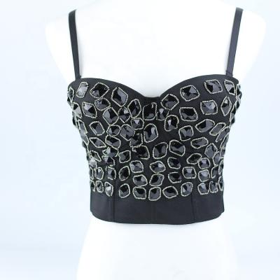 China Breathable Bohemian Beaded Crystal Bustier Corset Top Bra Black Lingerie For Fat Women for sale