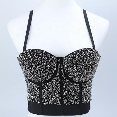 China Wholesale Fashionable Sexy Adult Bras Push Up Fashion Crop Bra Silver Beaded Bra Top Viable for sale