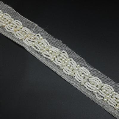 China Wholesale Handmade African Woolen Lace Elegant Beaded Ribbon Trims For Clothes Decoration for sale