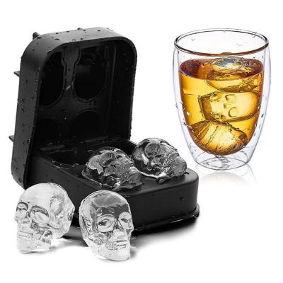 China Viable Skull 3D Silicone Ice Cube Mold 4 Cavity Hot Reusable 3D Whiskey Ice Ball Maker Amazon Silicone Ice Ball Mold for sale