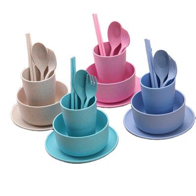 China 6pcs Fiber Wheat Straw Tableware Wholesale Factory BPA Free Modern Eco-Friendly Bowl Dish Cup Kids Children Dinnerware Set for sale