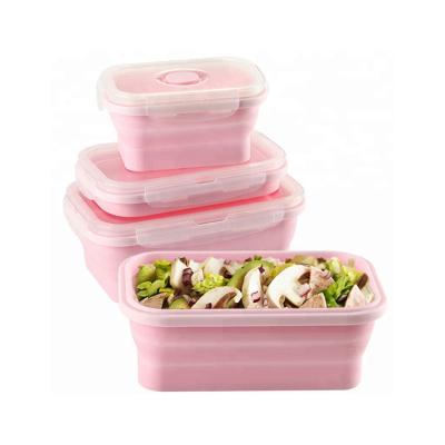 China Manufacturer Custom Wholesale Collapsible Bento Box Freshness Storage 4 Pieces Fit Shaped Silicone Lunch Box Set for sale