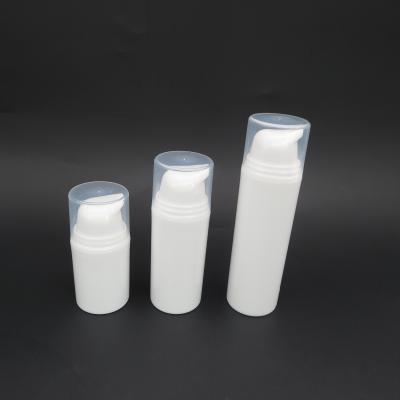 China Full cover 35mm 15ml 30ml 50ml PP plastic white vacuum airless bottle for sale