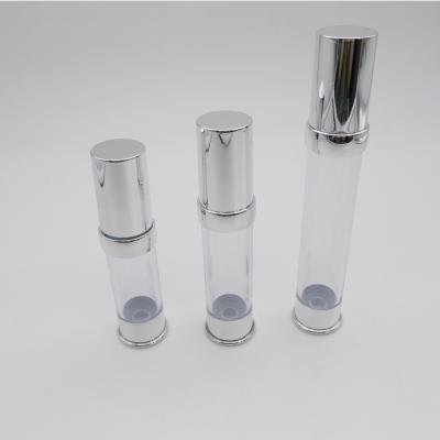 中国 Silver coating with transparent 15ml 20ml 30ml bottle plastic vacuum airless bottles 販売のため