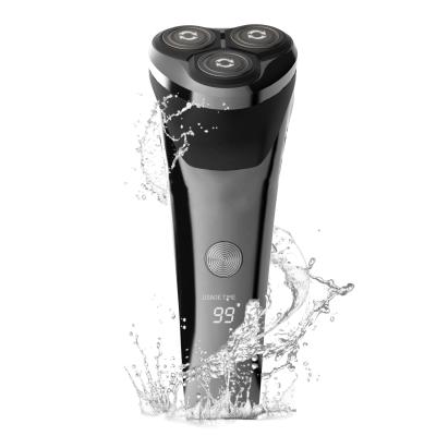 China Household IPX6 Waterproof Triple Washable Triple Blade LCD Screen Beard Men Rotary Electric Shaver for sale